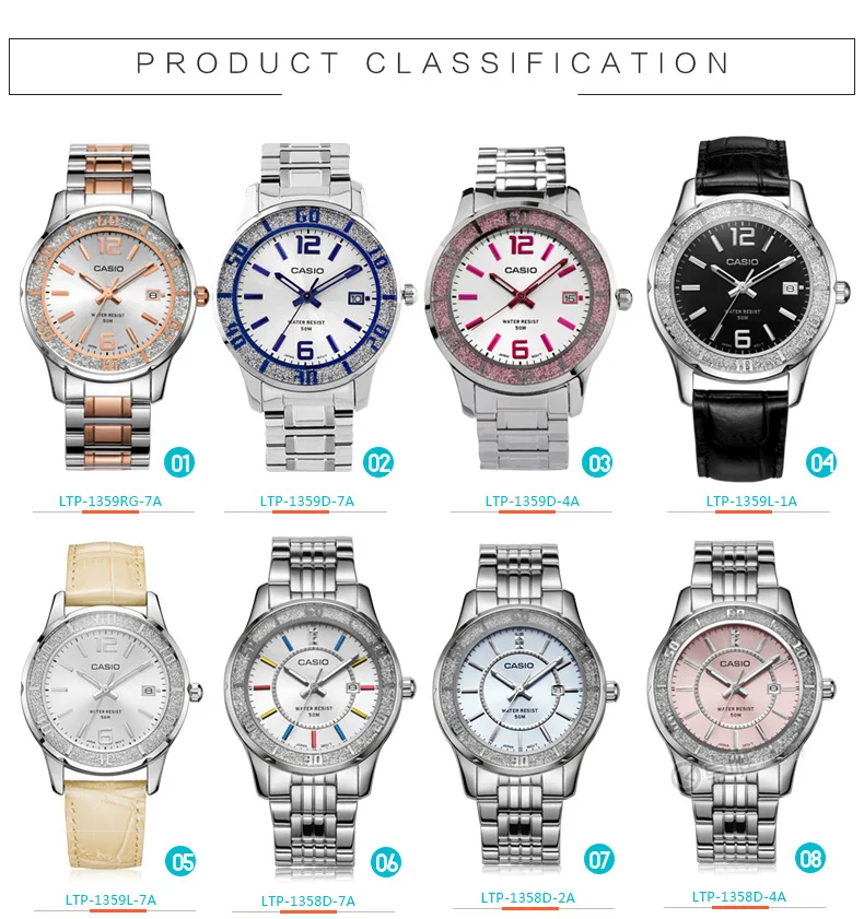 Casio, женские часы, 50 метров, водонепроницаемые, новые, указка, серия, модные, бизнес, женские, кварцевые часы, белая пластина, LTP-1359, для девушек