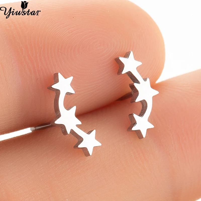 Серьги гвоздики Yiustar из нержавеющей стали женские двойные ювелирные украшения с 3
