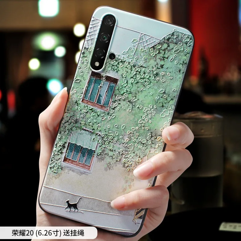 6 HONOR 20 Чехол с тиснением Honor20 Green Street leaf cat для huawei HONOR 20 PRO, V20, 20i, Honor 10, V10, 10 lite, 8x чехол - Цвет: 6 HONOR 20