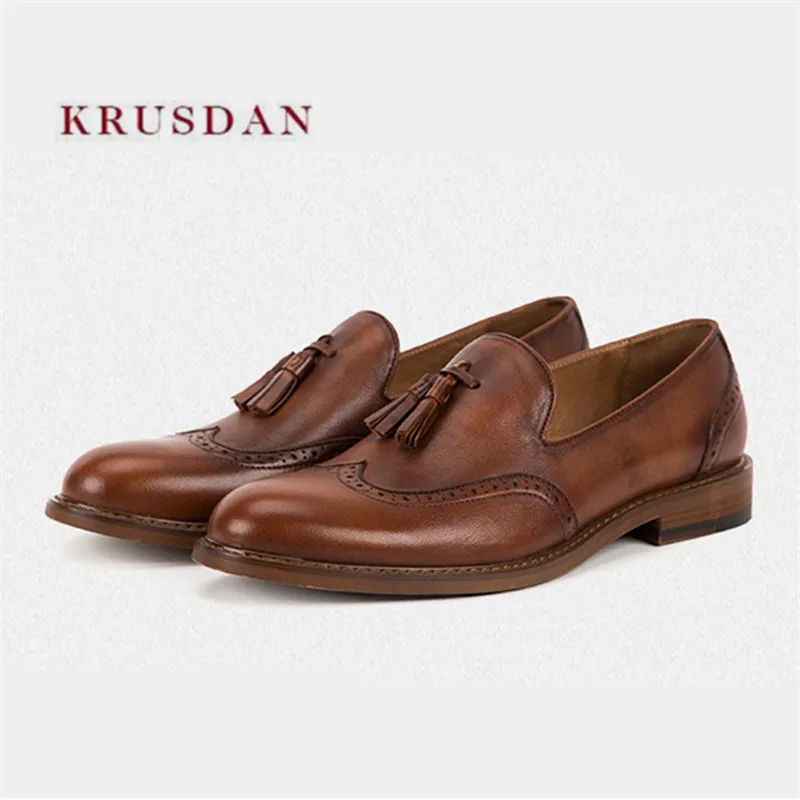 Коричневые Лоферы KRUSDAN из натуральной кожи повседневные мужские классические