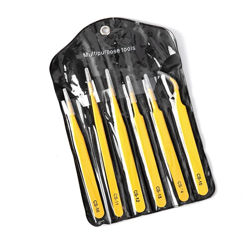 Yellow Set 6 шт. цветные пинцеты для наращивания ресниц, набор антистатических прецизионных пинцетов из нержавеющей стали, инструмент для ухода за косметикой - Цвет: Yellow Set
