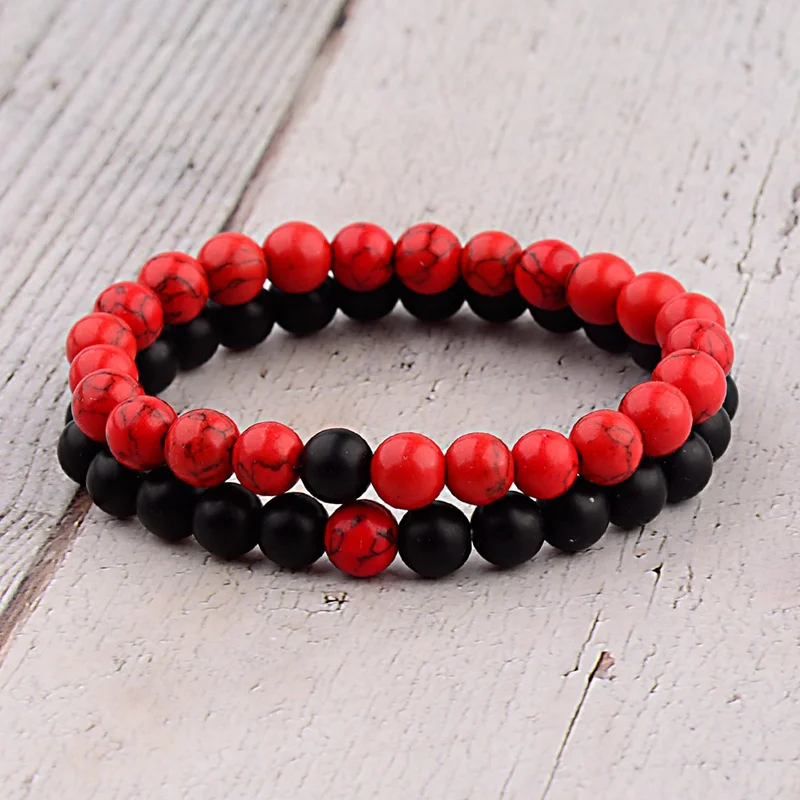 Red Black Amader 2 шт./L дистанционный браслет для женщин и мужчин синий и черный камень Йога Энергия бисера пара браслетов мужские подарки дамы WAB241 - Окраска металла: Red Black