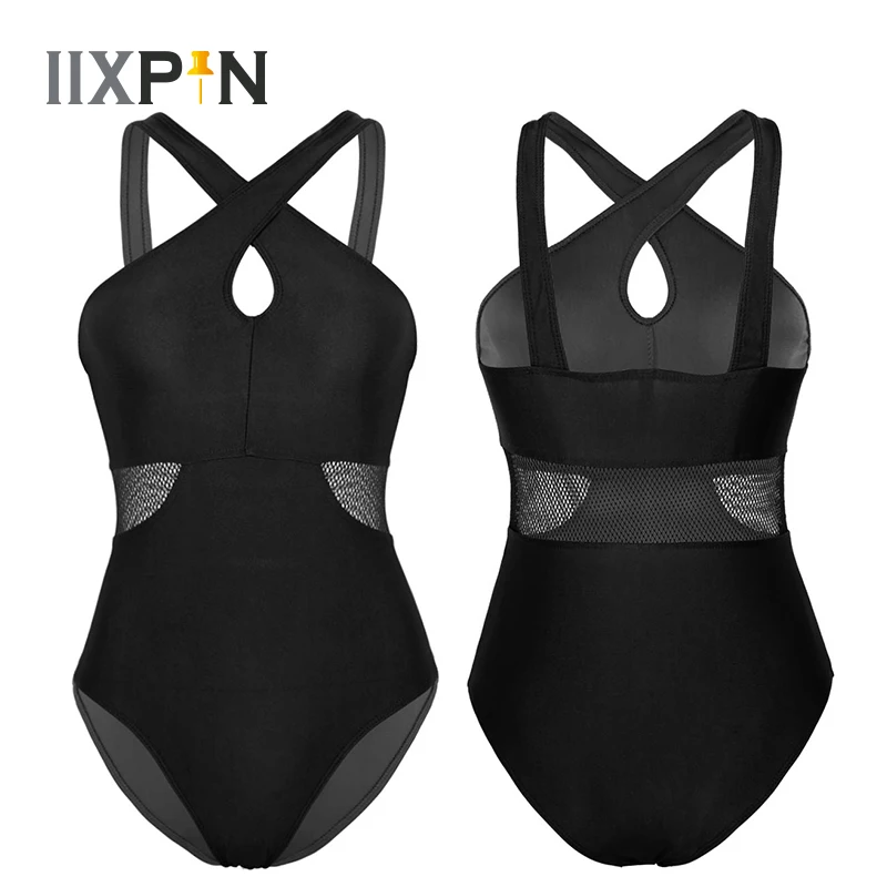 Балетное платье трико женское без рукавов спереди с перекрестной горловиной