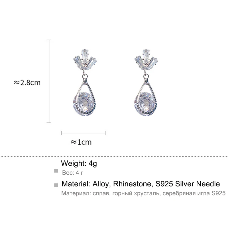 

S925 Needle White Water Drop Cubic Zirconia Fashion Earrings 2019 for Ladies Gift Crystal Earrings Ear Accessory L4E721