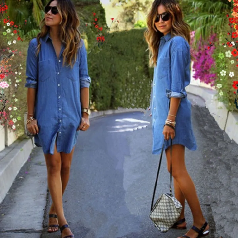 new fashion explosion models casual denim shirt with pockets slim elegant cowboy women S M L XL 2XL 3XL 4XL 5XL 6XL |