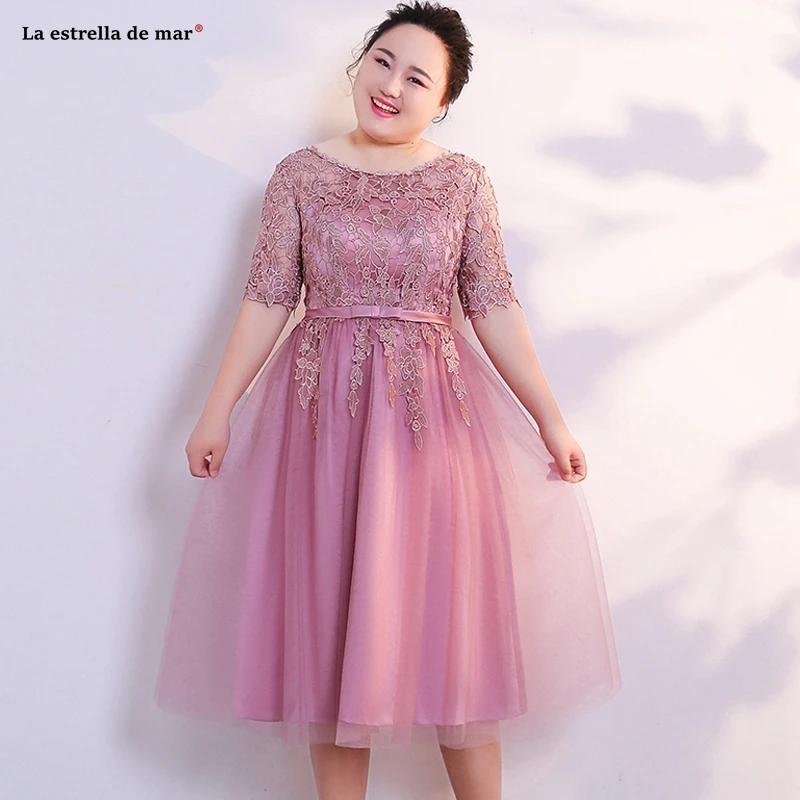 Большие размеры vestidos de madrinha, новинка, из кружева, с вырезом на шее, с коротким рукавом, трапециевидной формы, бирюзового, синего, румяна, розового цвета, свадебное платье для гостей, длина чая