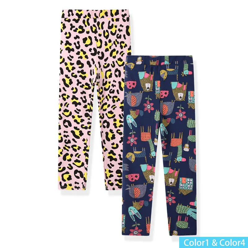 Color1 Color4 Комплект из 2 предметов для девочек; базовые леггинсы; Одежда для маленьких девочек; Детские хлопковые обтягивающие леггинсы с цветочным принтом; SCH0343 - Цвет: Color1 Color4