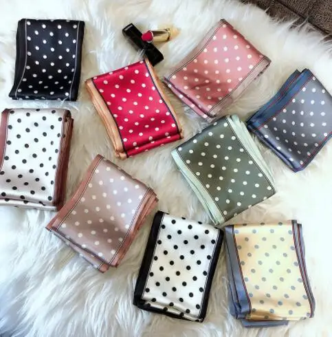 

2019 New 9x98cm Women Skinny Polka Dot Scarf Long Narrow Silk Ribbon Scarfs Necktie Ladies Thin Tie Neck Scarves