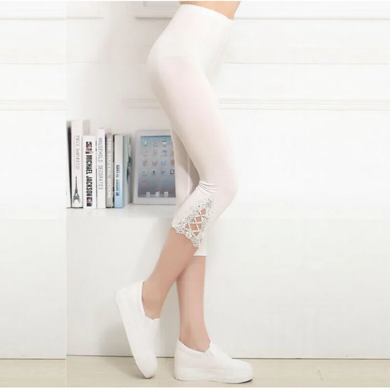 2017 Модные женские летние кружевные брюки облегающие Стрейчевые длиной 3/4