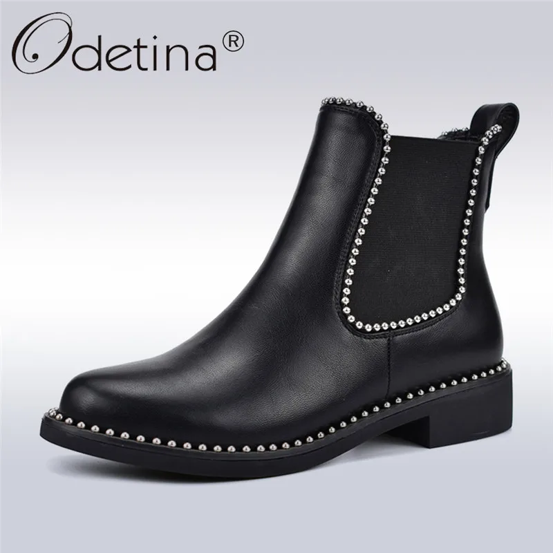 Odetina/Новые Модные женские ботинки Челси с заклепками удобные эластичные без