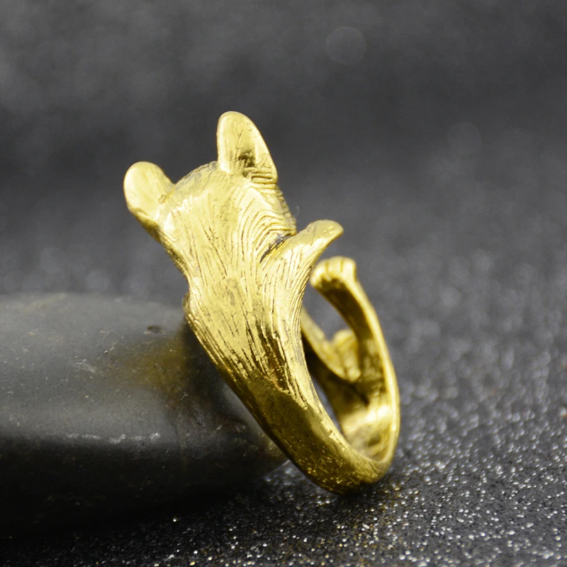 Антикварные старинные французские кольца в виде бульдога серебряного цвета для