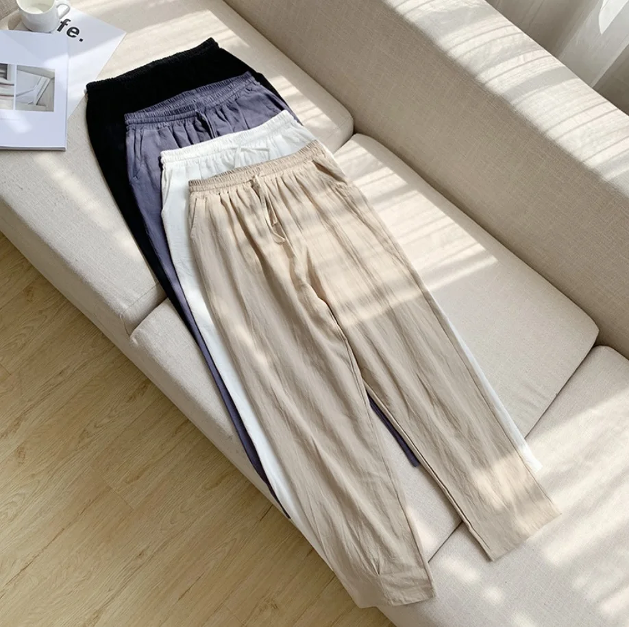 Женские свободные брюки-шаровары мягкие дышащие хлопковые и льняные узкие брюки