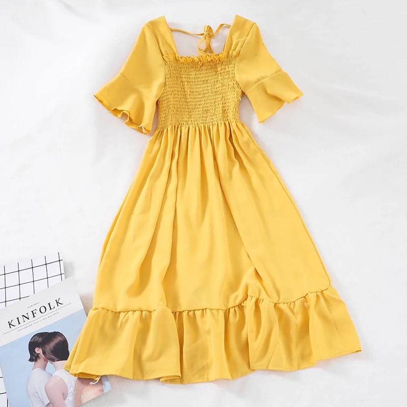 2019 новые модные женские платья свежие конфеты цвет шифон колледж Стиль длинное