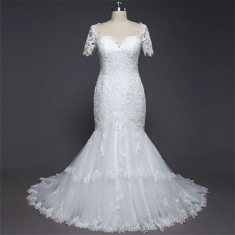 Белое Кружево С Коротким Рукавом Аппликации Mermiad Свадебные Платья Новые vestido де