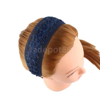 women retro hollow lace hair band wide head wraps hair accessories blue