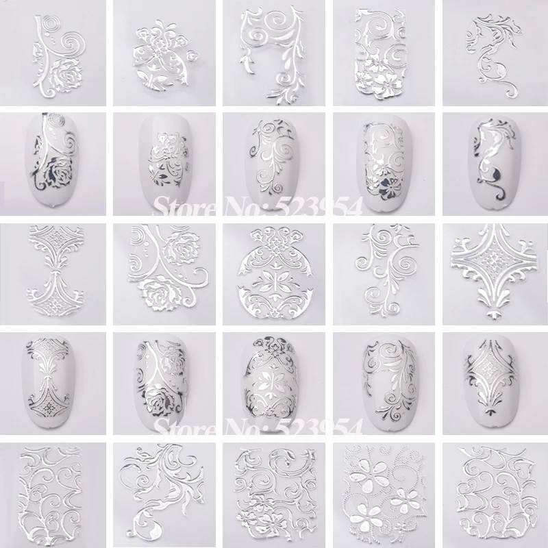 Переводные картинки из серебристого стикеры 3D на ногти Nail Art 108 шт./лист стильный
