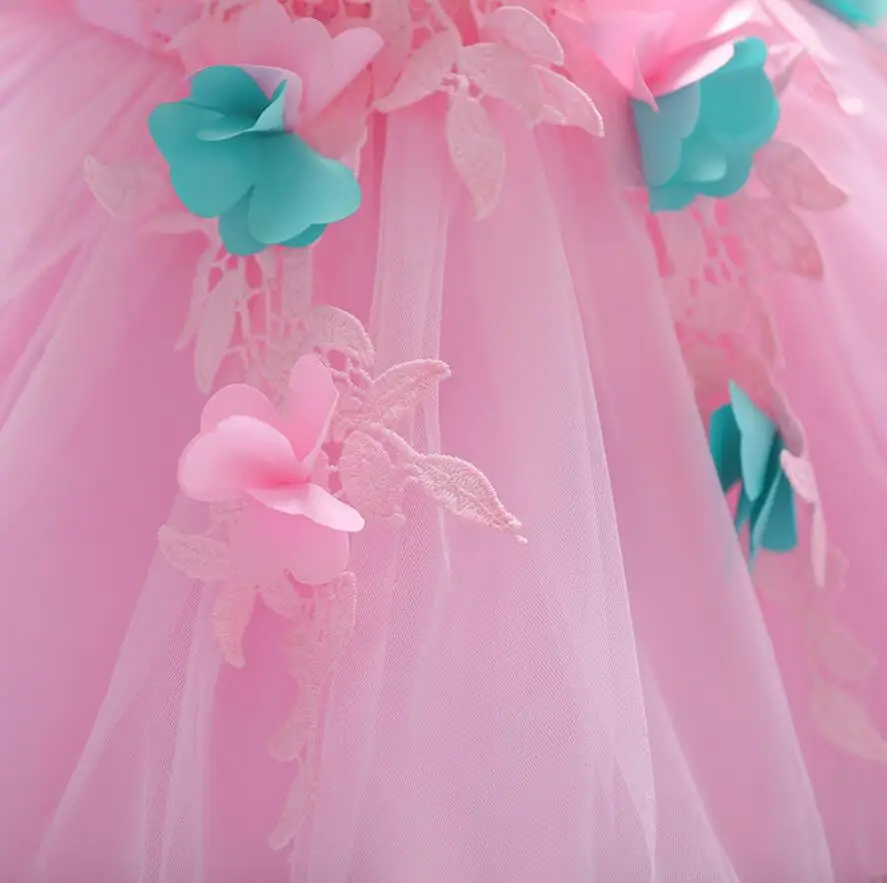 Розового цвета для маленьких девочек 3D с рисунком цветов и бабочек вечернее