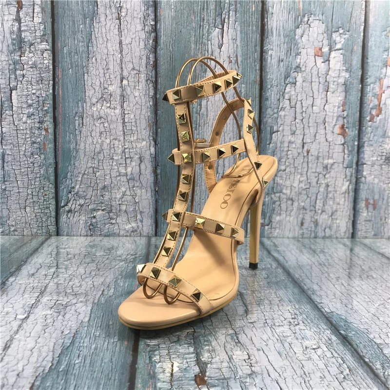 Kmeioo Fashion Ladies Shoes Rivets Studded Sandals Gladiator Buckle Strap Woman Thin Heel 12CM Hollow Out Stilettos | Обувь