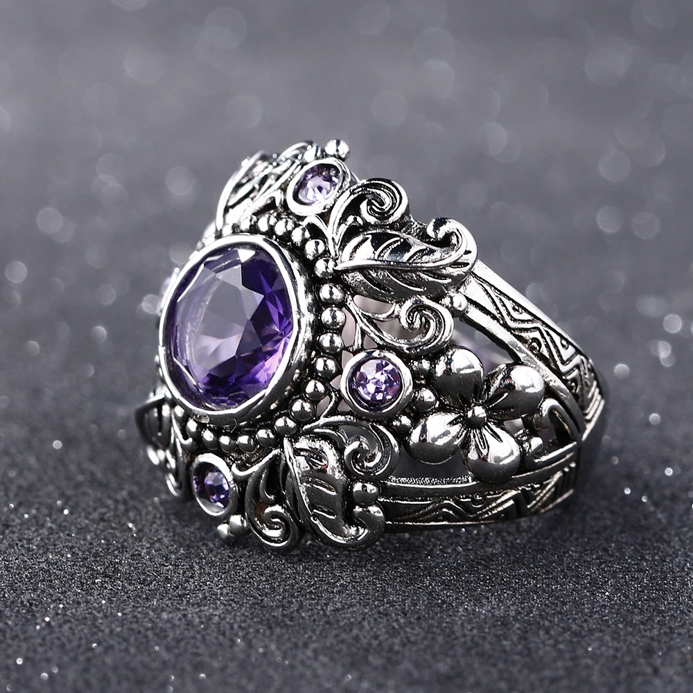 Bague Ringen, Ретро стиль, 925 пробы, серебряные ювелирные изделия, натуральный фиолетовый аметист, драгоценный камень, кольца для женщин, мужчин, Подарок на годовщину