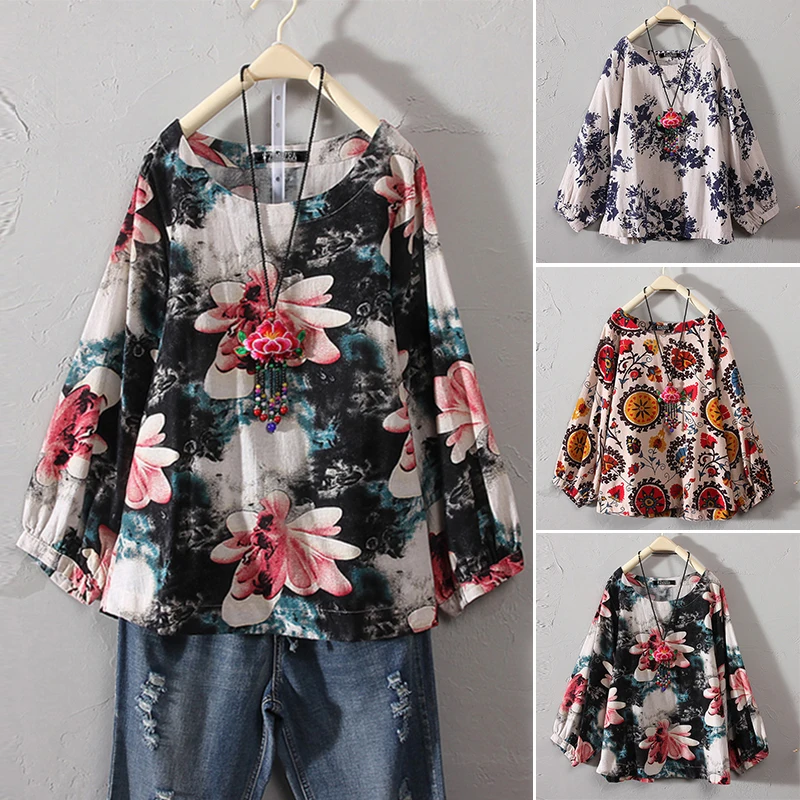 2019 летняя новая женская футболка большого размера из хлопка и льна Ретро Бохо