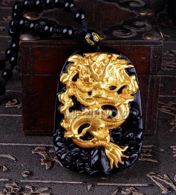 Прямая поставка красивый ручной работы натуральный черный обсидиан + 18K ТВЕРДОЕ