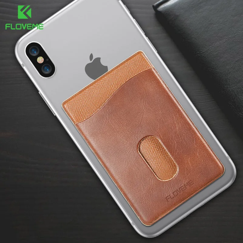Brown VIAERSON кожа 3M клей карты Стикеры карман Универсальный Кредитной Карты Чехол-портмоне с отделением для карт чехол для iPhone X 8 samsung Для женщин Для мужчин телефонные чехлы - Цвет: Brown