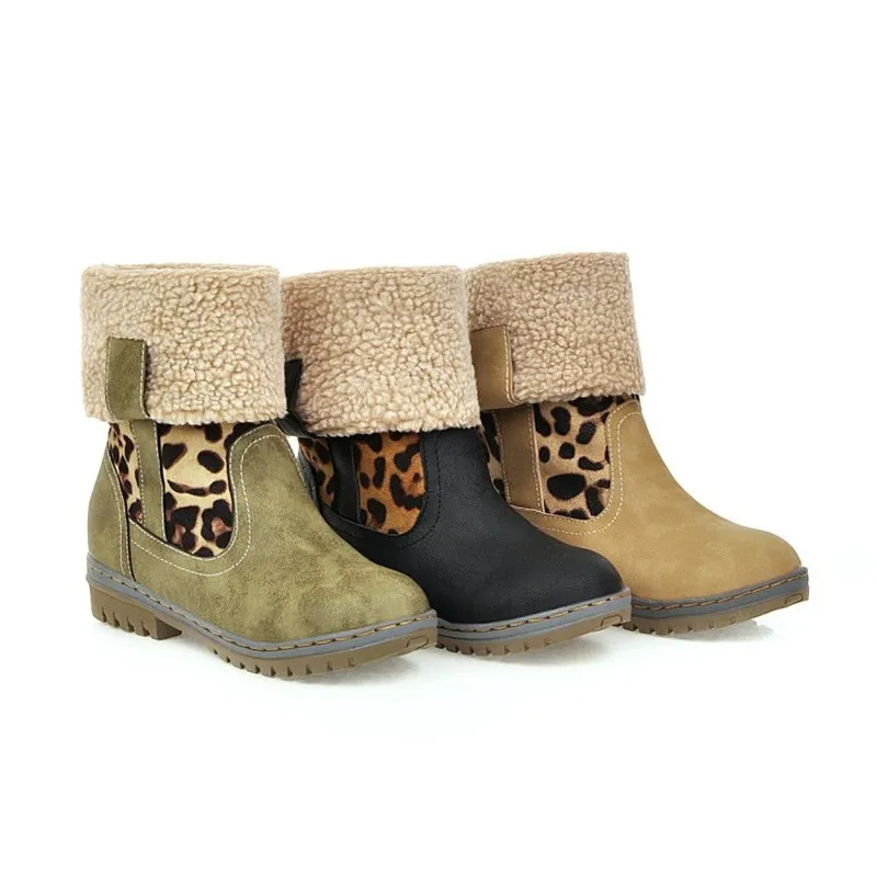 Женские ботильоны на толстом низком каблуке Сезон осень-зима Теплые