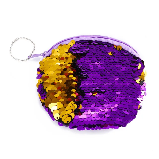 round purple Маленький кошелек с блестками для монет, сумка через плечо для девочек, кошелек для мелочи, кошелек для монет, детский держатель денег бумажник, детский подарок - Цвет: round purple