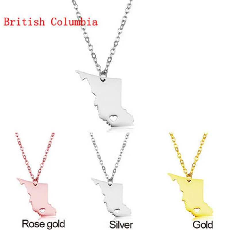 

Hot stainless steel map necklace double-sided shiny Canadian pendant Great British Columbia Women's Map Jewelry