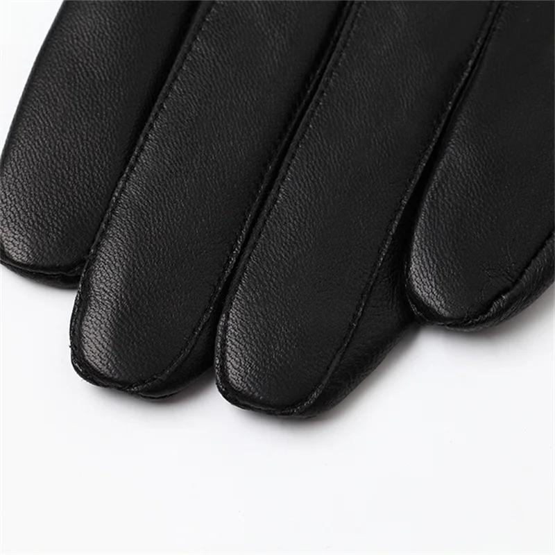 Зимние толстые теплые перчатки из натуральной кожи черные классические мужские