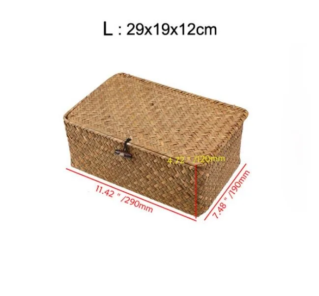 29X19X12CM Handmade Seagrass Woven Storage Box Seaweed Storage Finishing Basket with Lid Sundry Bath Cosmetic Towel Container mx01161829 - Цвет: 29X19X12CM