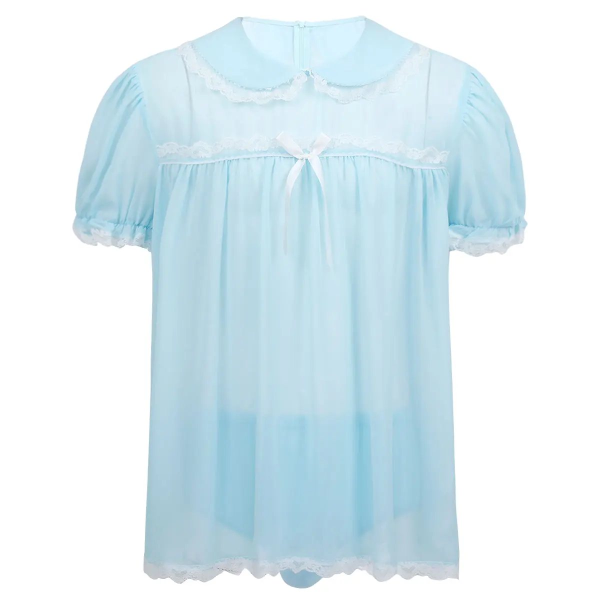 Light Blue Женское белье из шифона для мужчин и взрослых, платье с оборками, нижнее белье с оборками, трусы для сна, нижнее белье для трансвеститов - Цвет: Light Blue