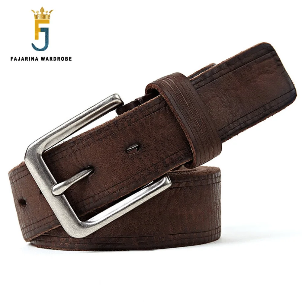 FAJARINA Simple Design Pin Buckle Metal Belt High Quality 1st Head Layer Cow Skin Leather Belt for Men Casual Jeans N17FJ321