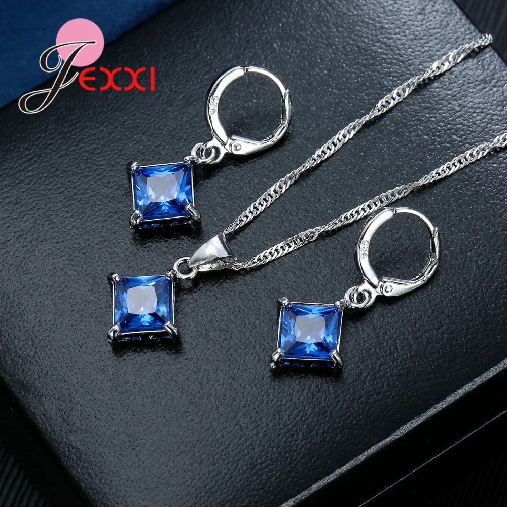 Комплект из колье и серёг серебра 925 пробы 8 цветов|crystal necklace earrings set|jewelry set 925necklace