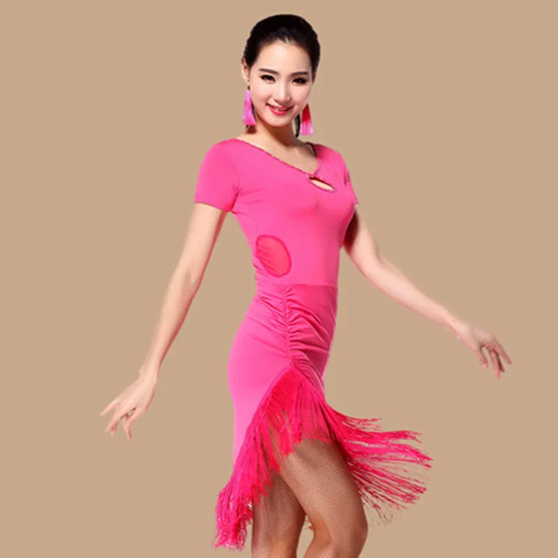 

5 Color Tassel Latin dance Dress short Sleeves Halter Latin Dance Costumes