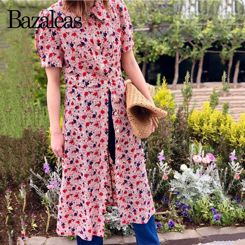 Платье женское средней длины на пуговицах с цветочным принтом|Женские платья| |