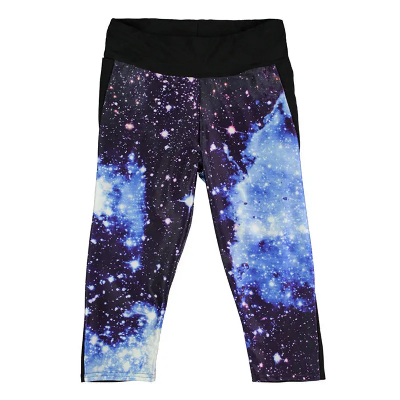 2015 брендовые леггинсы короткие космический синий цифровой принт тонкие