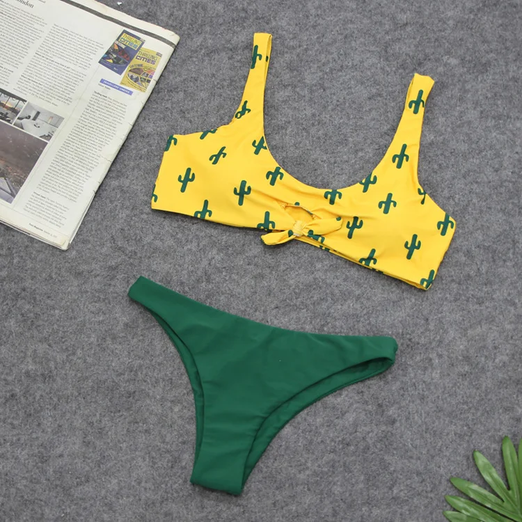 Купальник с кактусовым принтом женский купальник Push Up из двух частей Бразильское