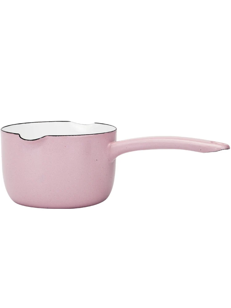 

Japanese style milk hot pot home porcelain enamel baby food supplement single handle small pan instant noodle stewpot saucepot