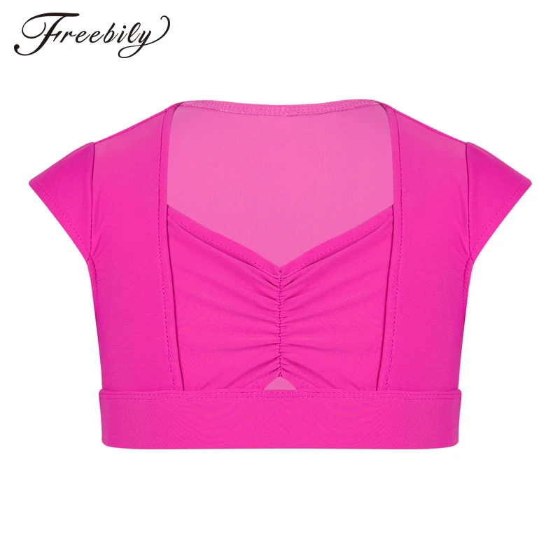 Детский однотонный топ с рукавами-крылышками для девочек детский гимнастики