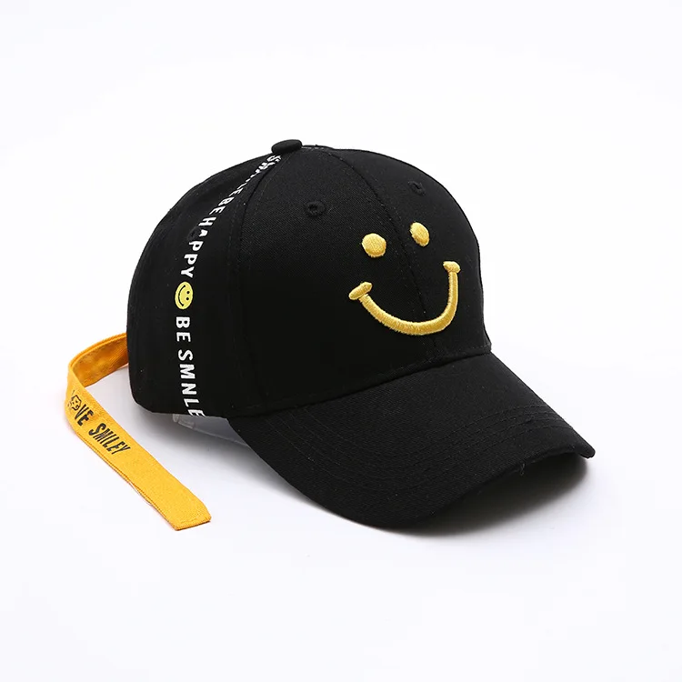 Smile black Хлопок малыш улыбка вышивка бейсболки для женщин весна мальчик ребенок повседневное регулируемая бейсболка шляпа Кепка кость Gorros - Цвет: Smile black
