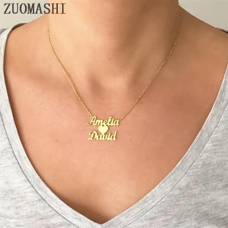 Ожерелье с двумя именами на заказ ожерелье 2 любовным сердцем чокеры именем