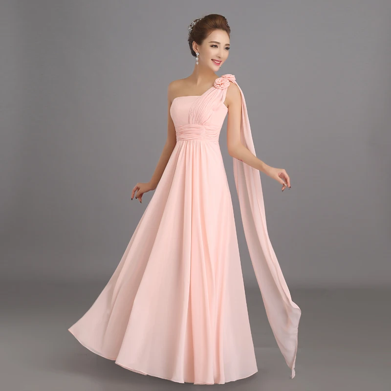 Персиковый розовый платье подружки невесты Длинные шифон дешевые зимние