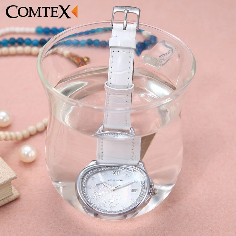 Comtex Для женщин часы с перламутровым циферблатом и белая кожа бабочка модные