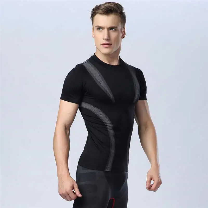 Для мужчин тренировки в зале Shaper Топ футболка спортивные Леггинсы для бега Yogaing сжатия Фитнес пляжные спортивные футболки Костюмы футболки VMA09