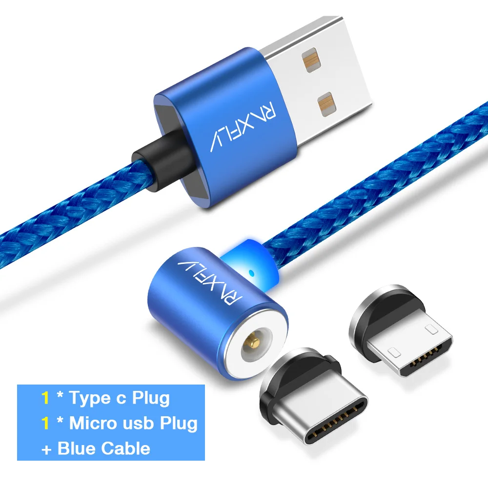 One Cable Two Plugs RAXFLY магнитный кабель Магнитный зарядный кабель магнитная зарядка USB для Huawei P20 P10 магнит зарядный кабель для iPhone X кабеля Micro USB типа C шнур для Xiaomi - Цвет: One Cable Two Plugs