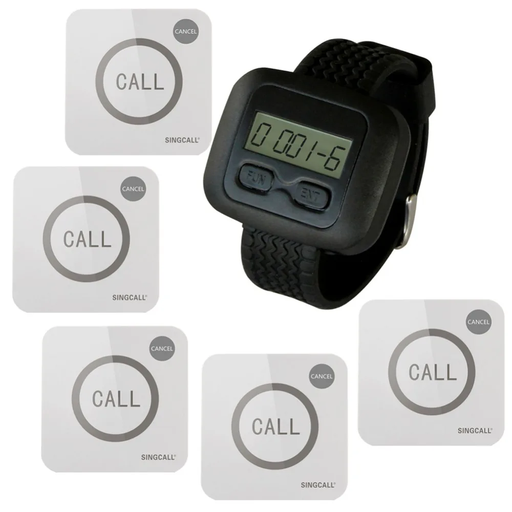 SINGCALL Wireless Nursing Calling System for Hospital, Wireless Call Button, 1 Watch Receiver APE6600 and 5 Touchable Buttons