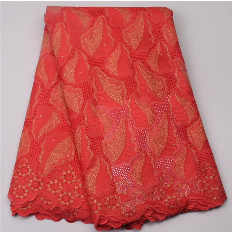 Красный Африканская швейцарская вуаль кружева ткани высокого качества для