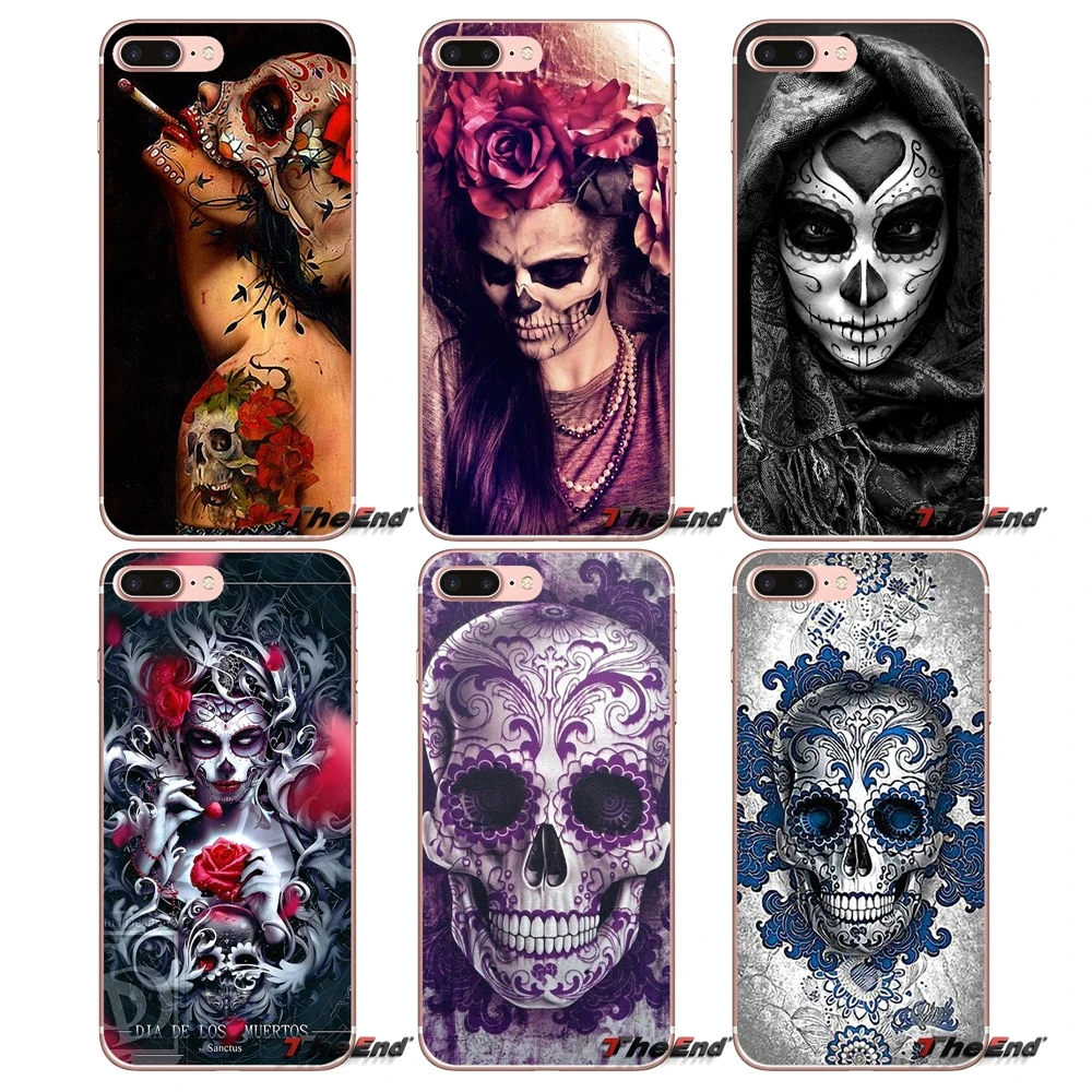 Для Samsung Galaxy J1 J2 J3 J5 J7 A3 A5 A7 2015 2016 2017 J530 J730 Fundas Coque Sugar Skull dark Flower Floral силиконовый чехол