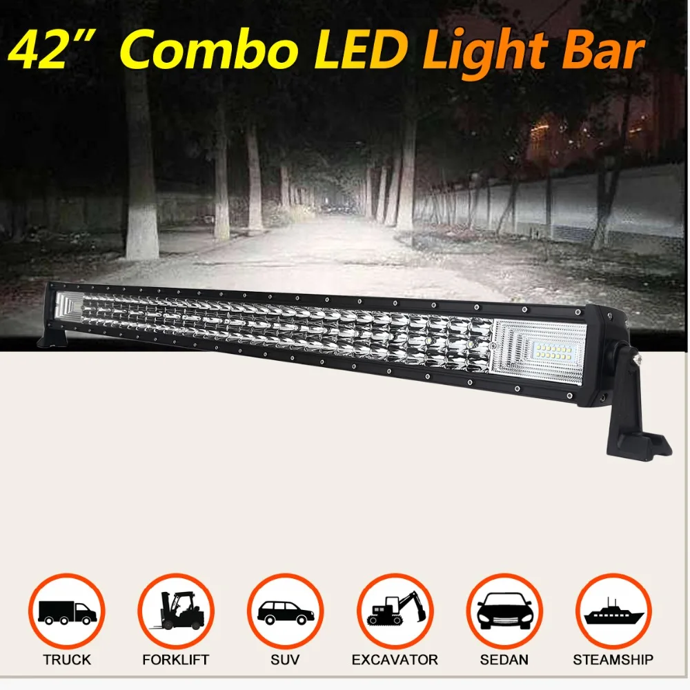 14'' 22'' 32'' 42'' inch 120W 192W 282W 372W LED Bar 3-Row Straight Led Curved Spot Flood Combo For ATV 4WD SUV